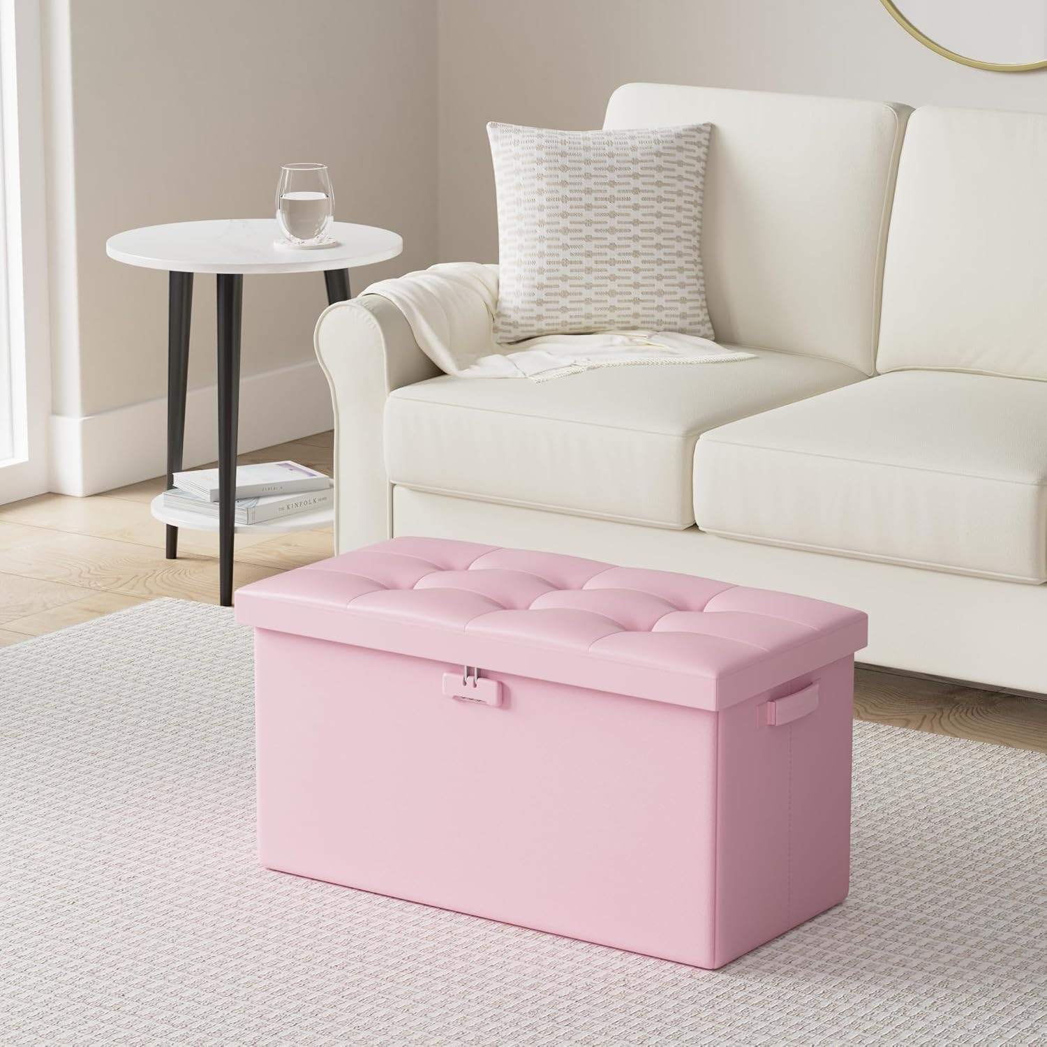 Storage Ottoman Bench,Fireproof Folding Bench with Lock,30 Inches Fire＆Water Res