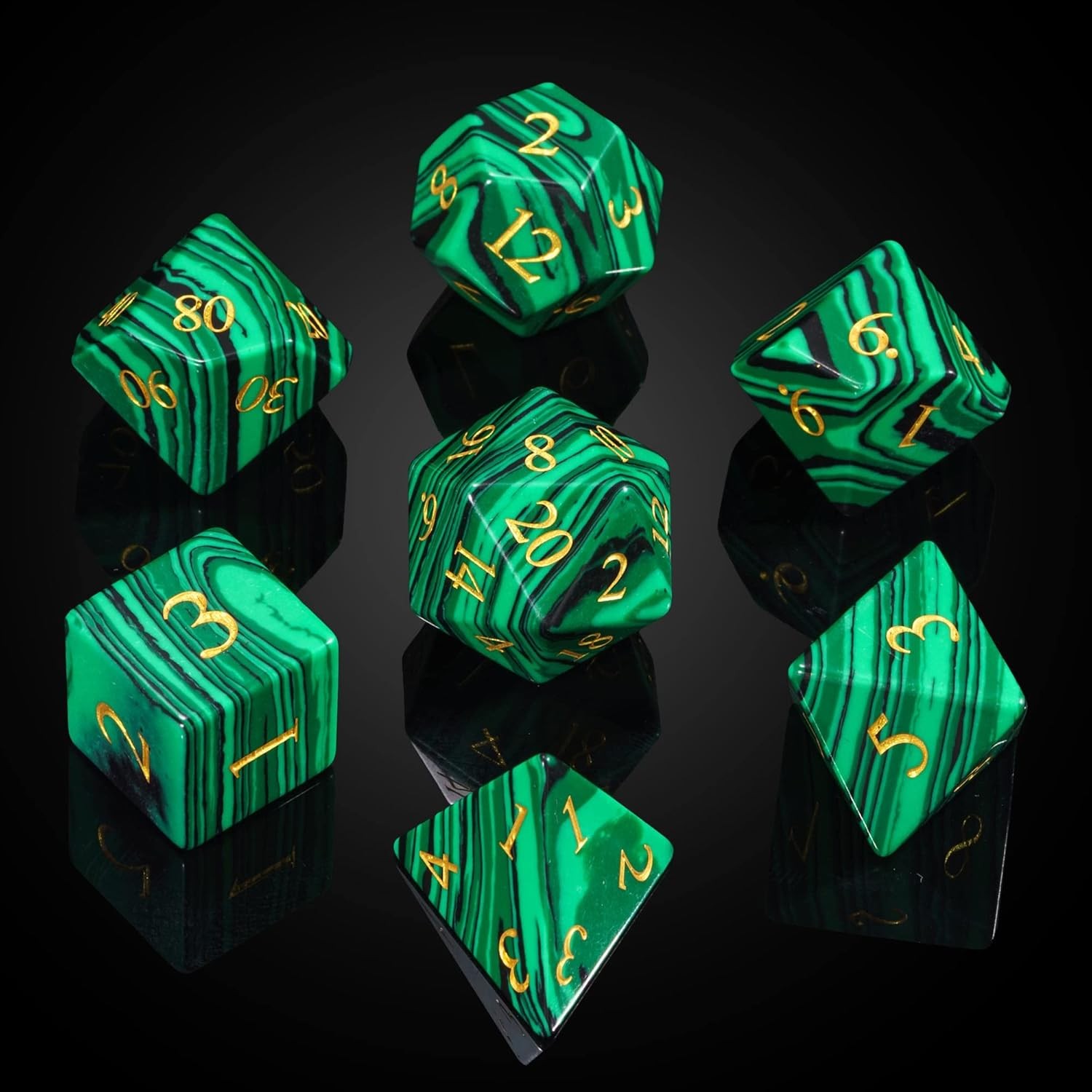 Malachite Stone Dice Set D&D 7PCS Gemstone Dice Polyhedral with Gift Case for Ro