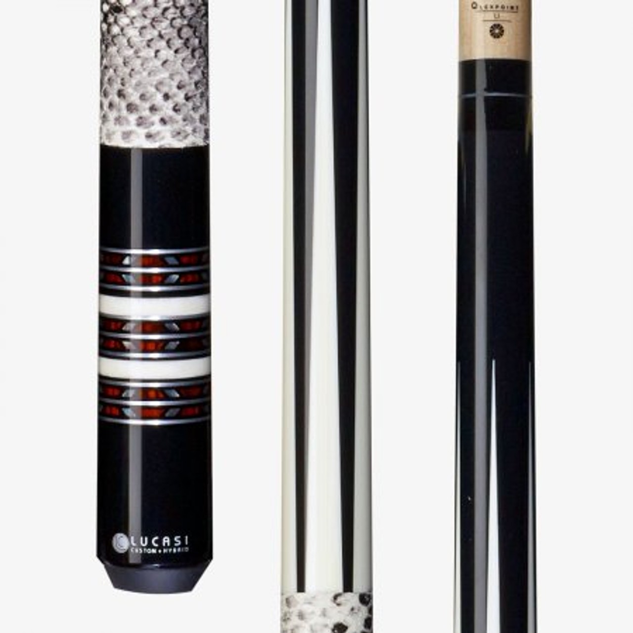 Lucasi Hybrid LHC94 Black & Silver PoolCue Cocobolo Rings Low Deflection G5 grip