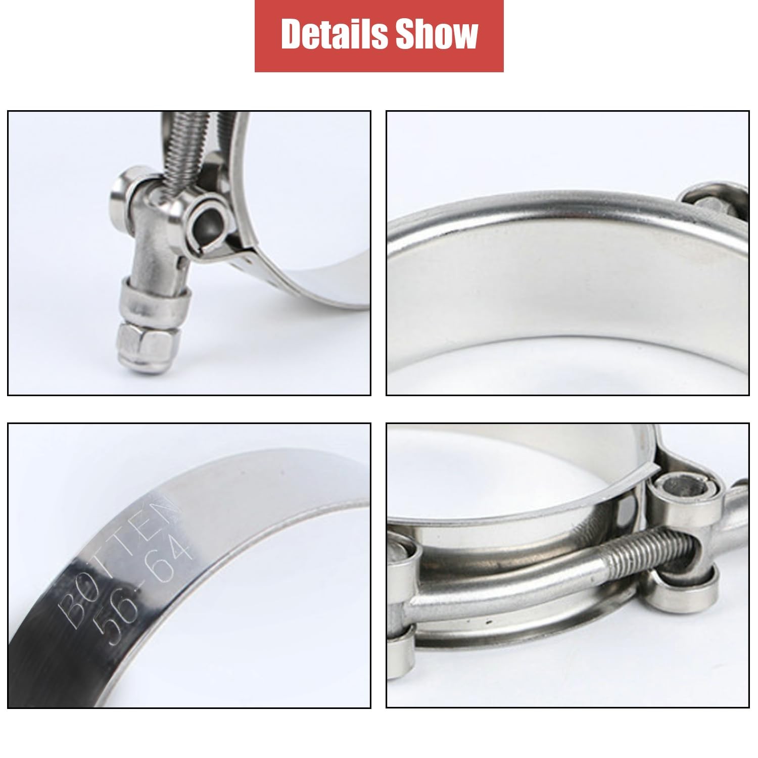 BOTTEN 4 Pack 1.5" T-Bolt Hose Clamp Range 44-50mm (1.73" - 1.96")
