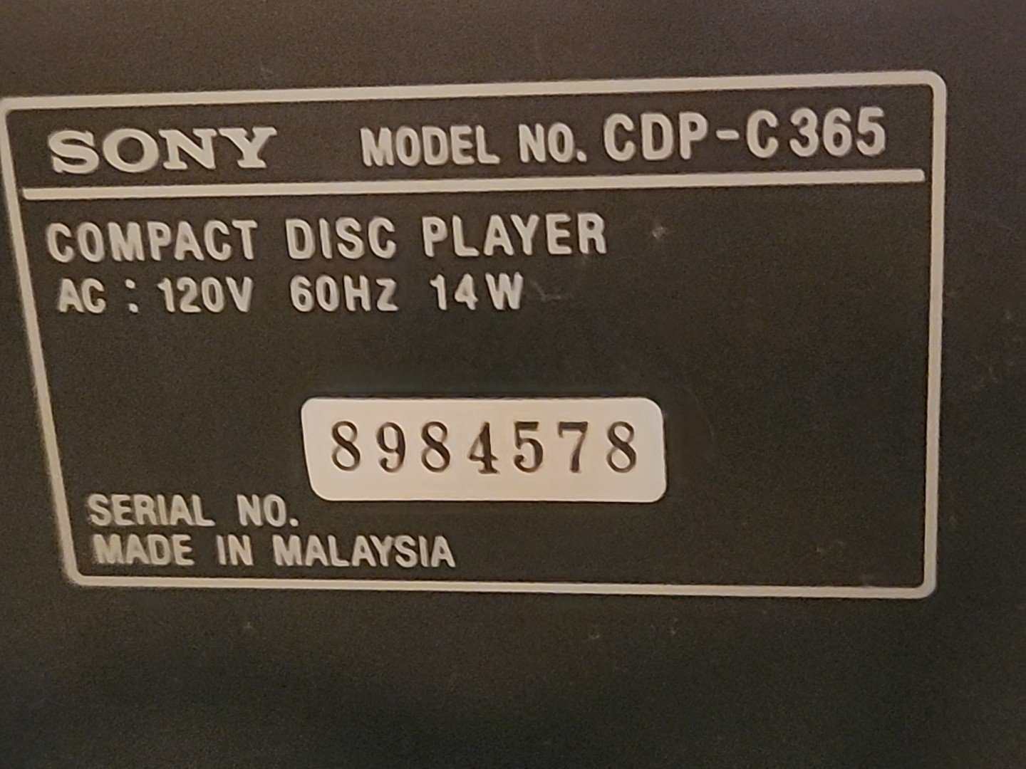 Sony CDP-C365 5 Disc CD Changer ****Includes Remote