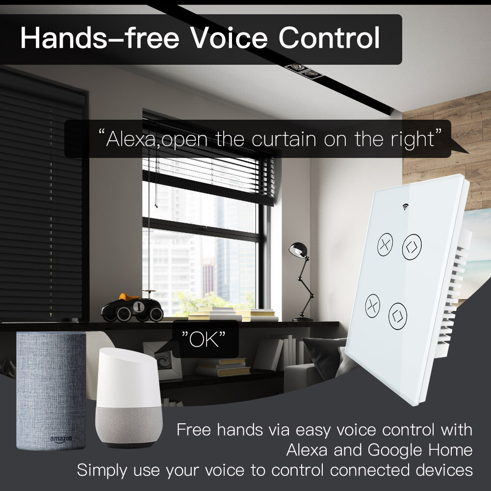 MOES 2Gang WiFi RF Smart Curtain Switch Roller Blinds Shutter Timer Alexa Google