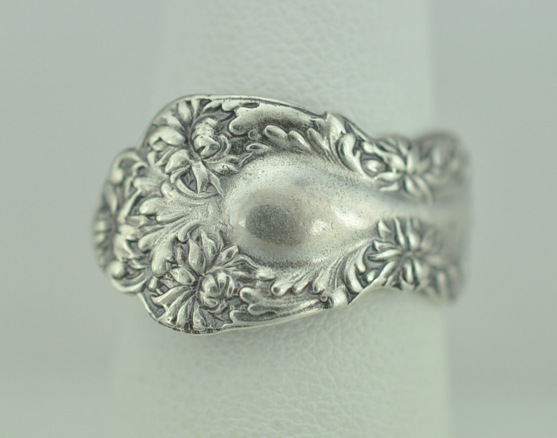 Dainty Solid 925 Sterling Silver Flower Floral Adjustable Spoon Ring