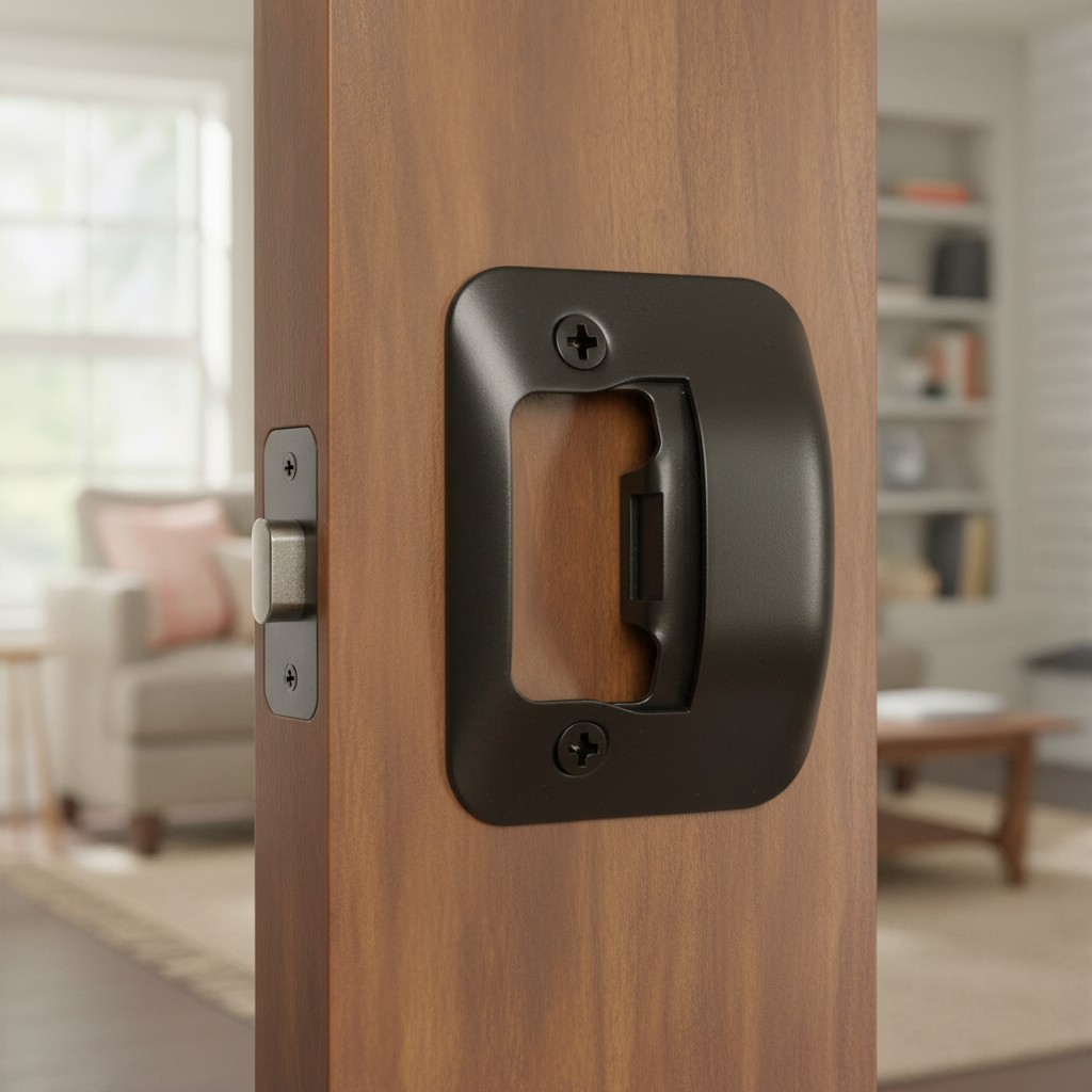 Universal Door Strike Plate for Interior and Exterior Doors, Oil Rubbed Bronze