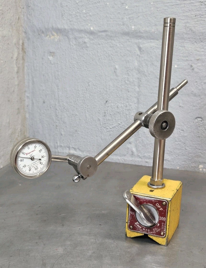 Starrett No. 196 dial indicator set with an Enco magnetic base