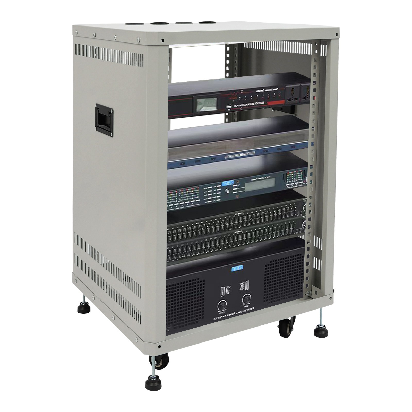 15U Network & Audio Rack With Feet & Wheels, Rolling Studio Rack Case 300lbs