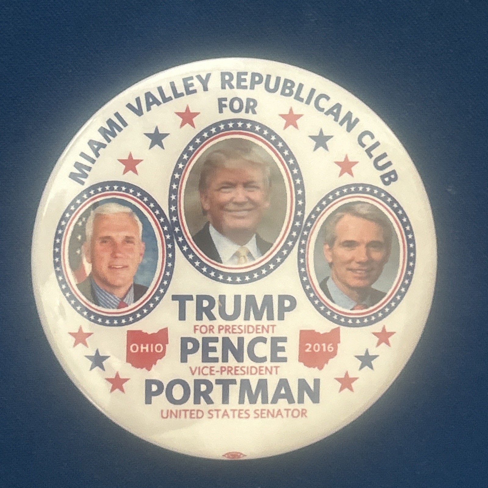 Miami Valley Republican Club Trump Pence Portman  Coattail Ohio  3” pinback pin