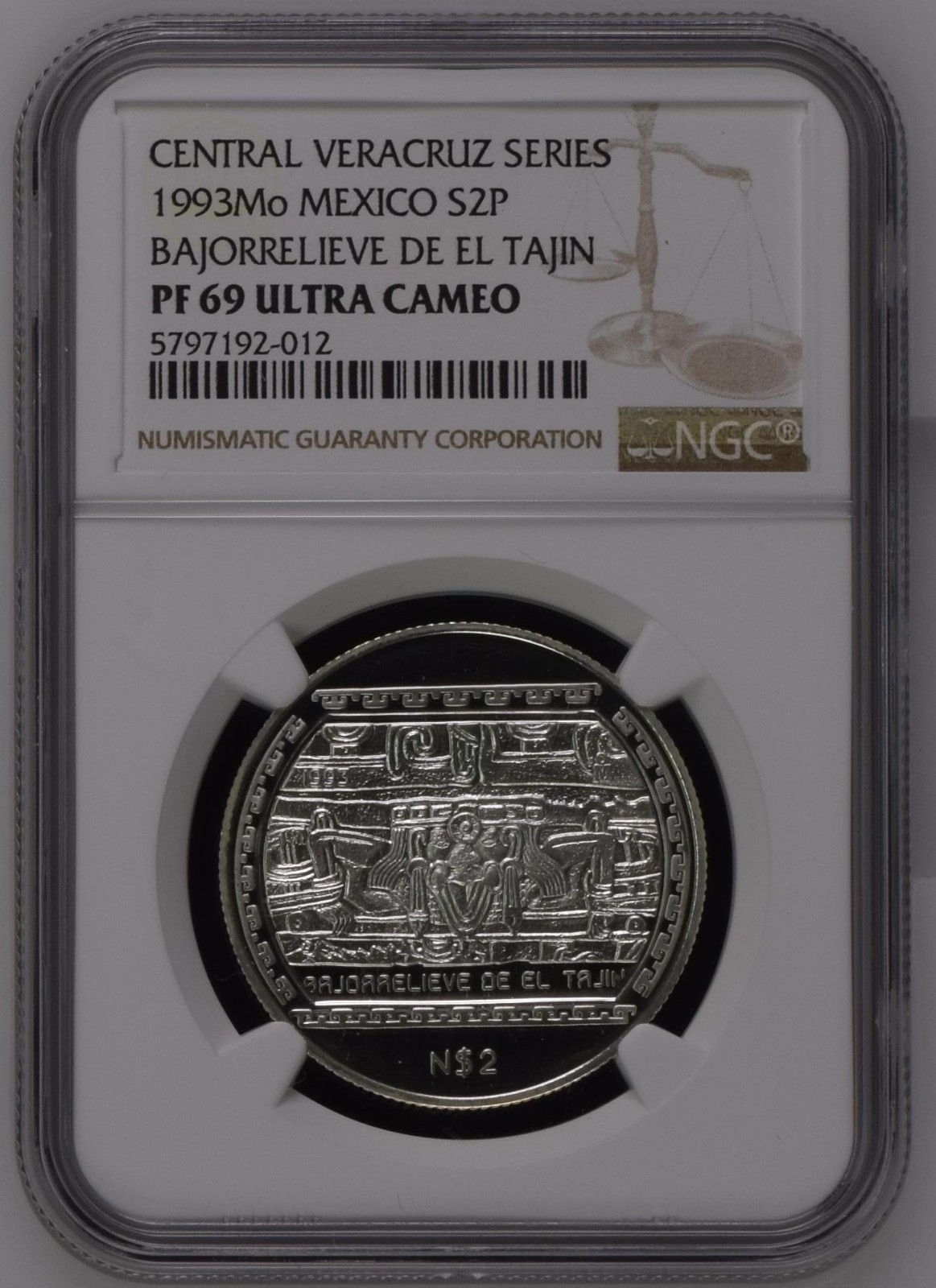 1993 MEXICO 2 Pesos Silver NGC PF69 Pre-Columbian Central Veracruz