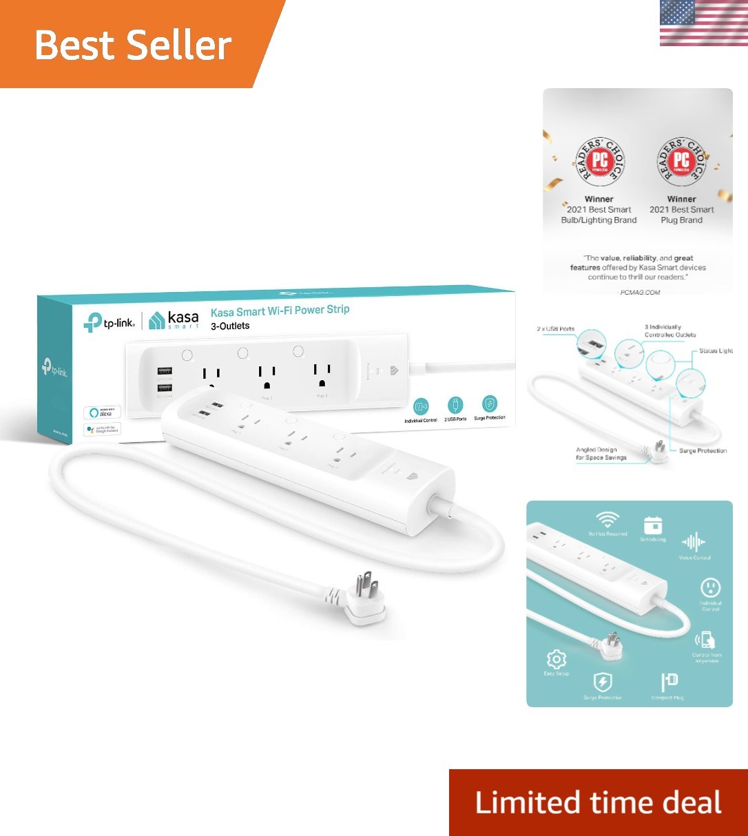 Plug Power Strip KP303, Surge Protector with 3 Individually Controlled Smart ...