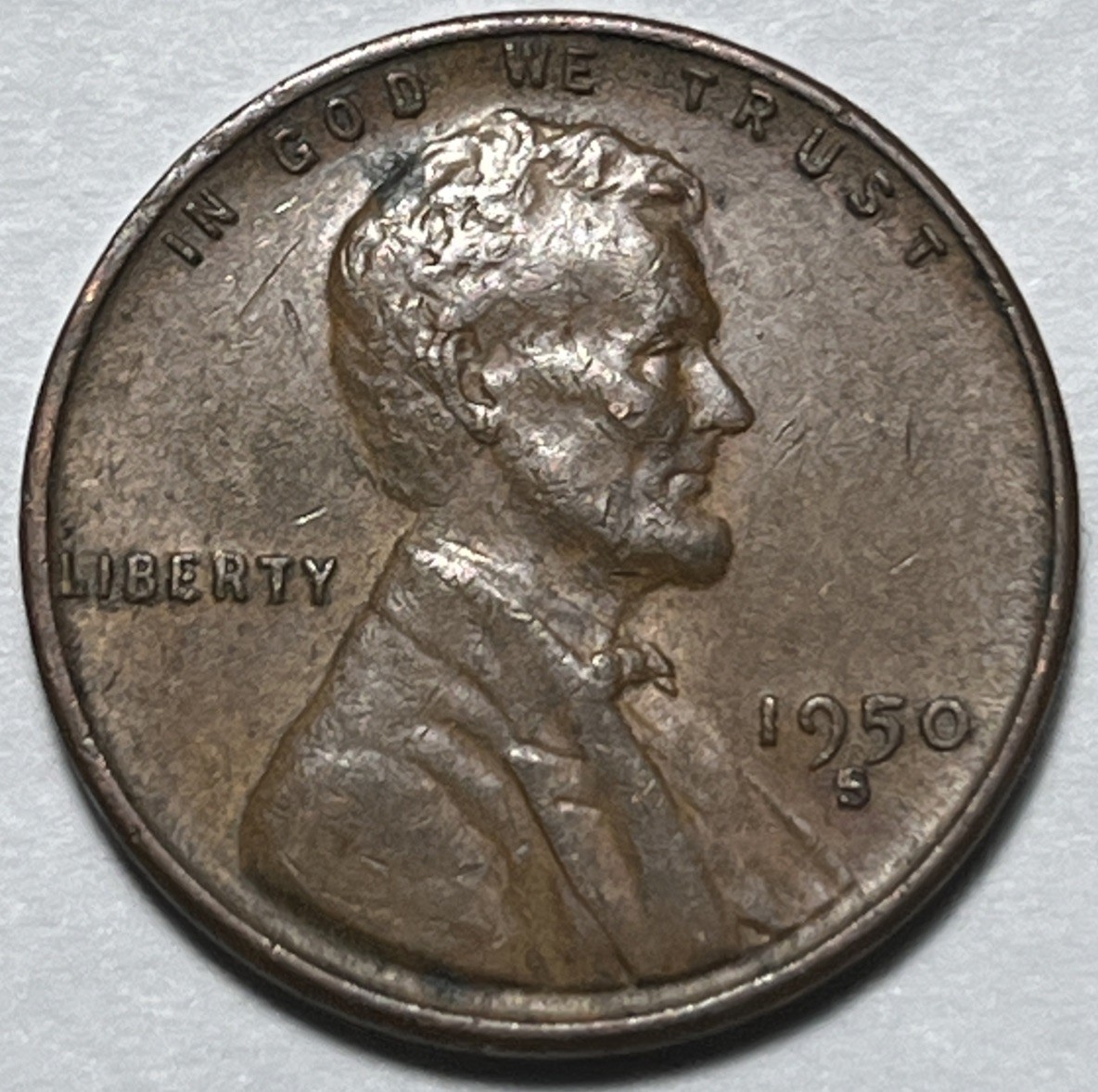 1950 S Lincoln Penny Error Misplaced Mint Mark Error