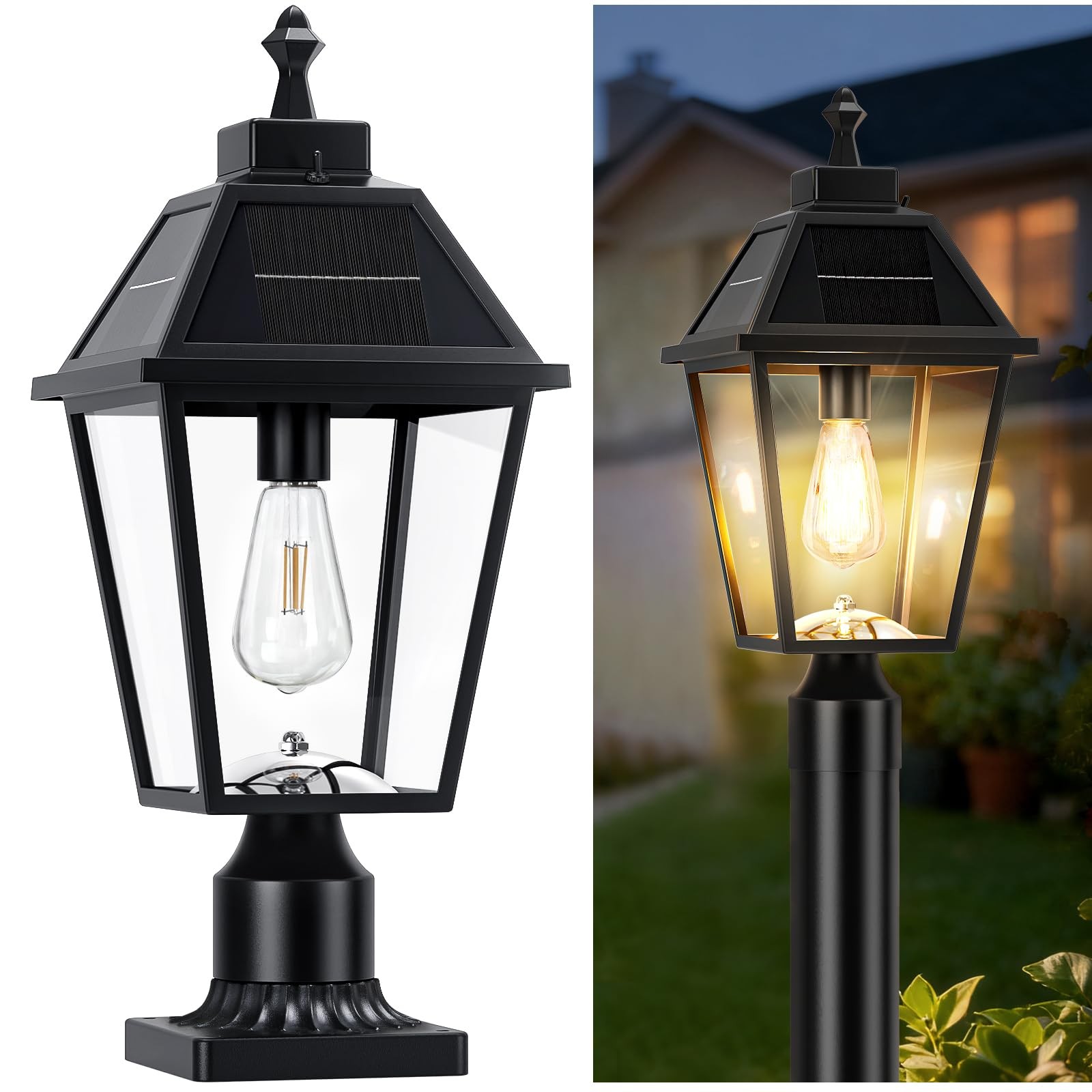 Outdoor Solar Post Light 22.5" Black Fixture with Pier Mount Base - Dusk