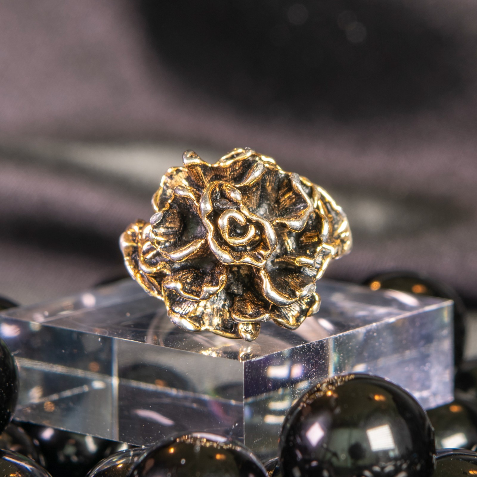 Vintage Artisan Openwork Filigree Dome Ring – Pewter-Tone Adjustable Statement