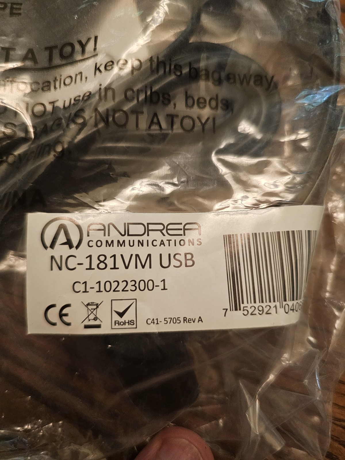 NEW Andrea Communications NC-181VM On Ear Monaural PC Headset - USB Connection