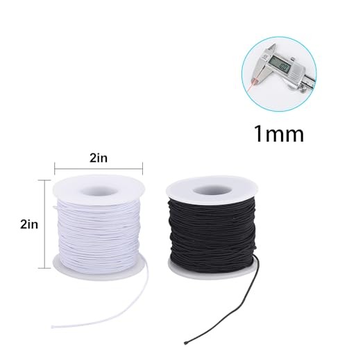 Elastic String for Bracelets, 4 Rolls Black and White String for Bracelet