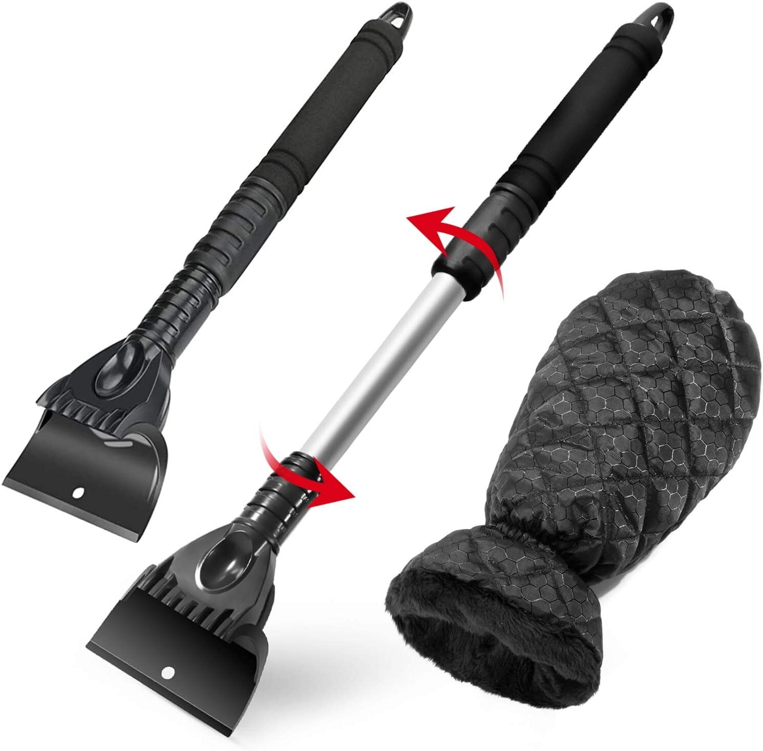 Raniaco Ice Scraper w/ Glove Mitt for Car Windshield, Extendable Handle