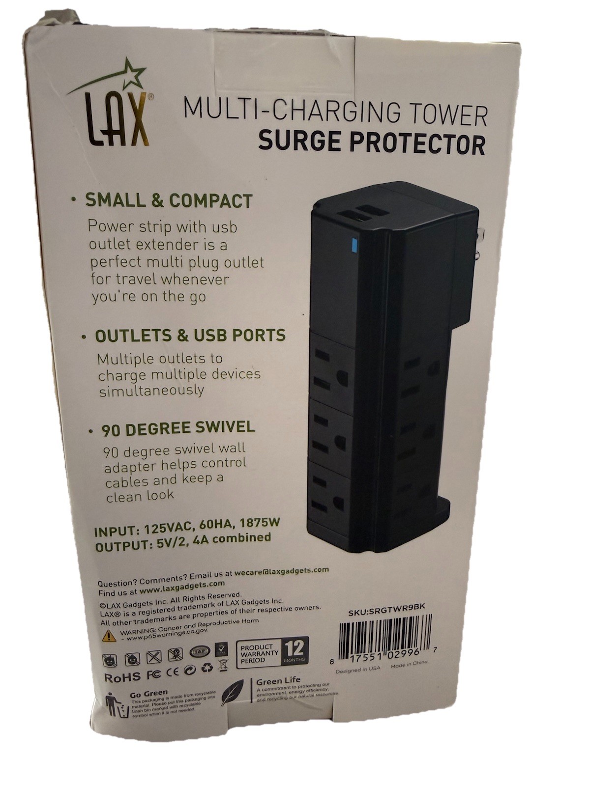 LAX -Multi-Charging Tower Surge Protector - Charge 11 Devices