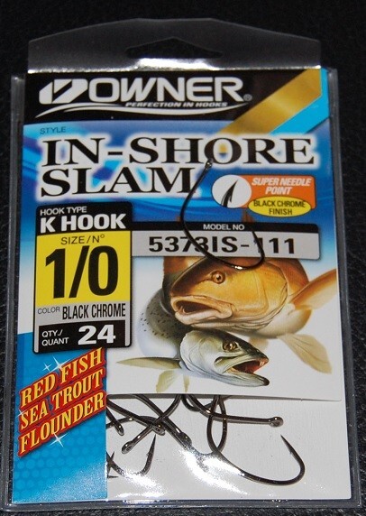 Owner 5373IS-111 In Shore Slam Size 1/0  K Hooks 24 pack Flounder Red Fish Trout
