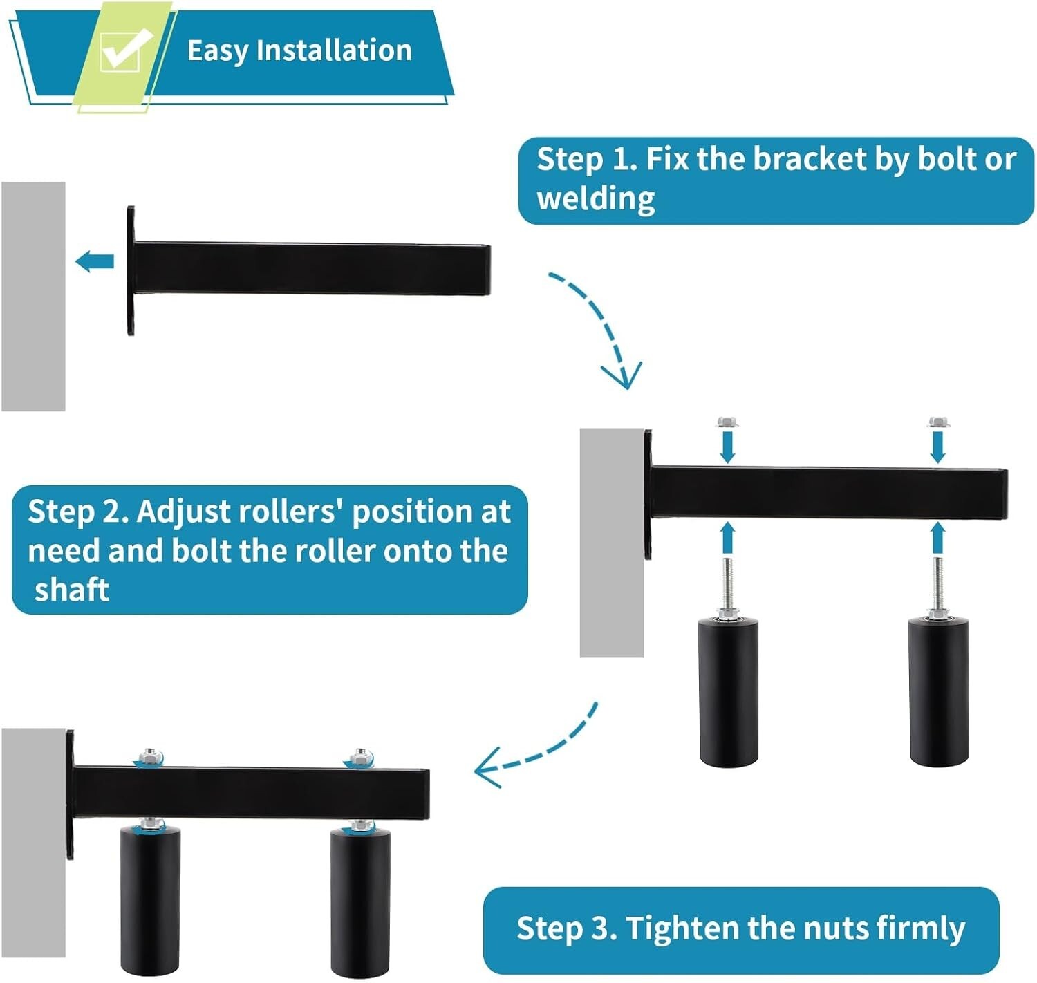 Slide Gate Guide Roller 6" UHMW Hard Nylon Adjustable Sliding Prevent Falling