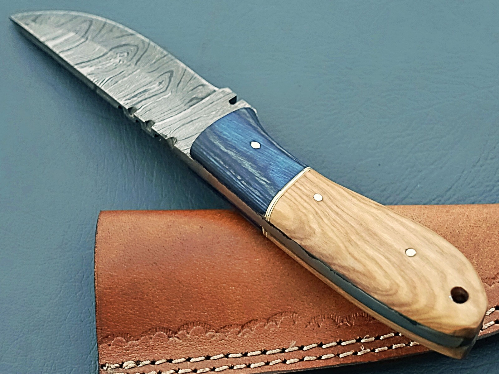 Handmade Damascus Steel Hunting Knife Wood & Bone Handle w/Sheath