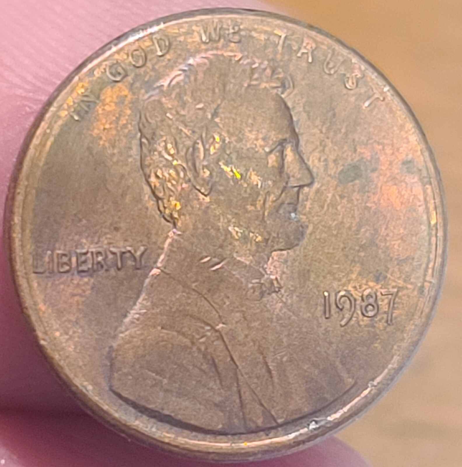 1987 Lincoln Head Memorial Penny Obverse Off Center Strike No Mint