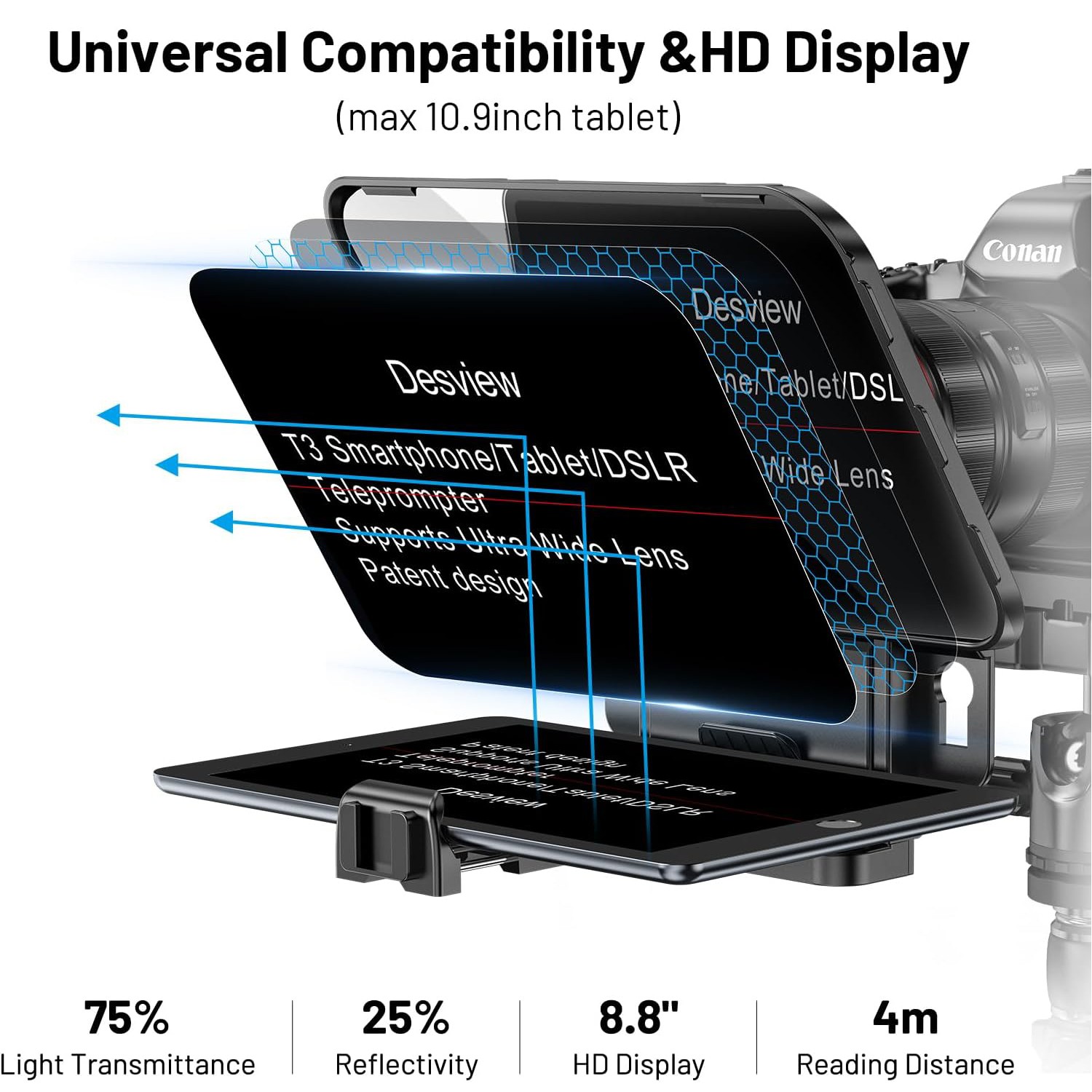 Desview T3 Teleprompter for Camera & Smartphone Video Recording Live Streaming