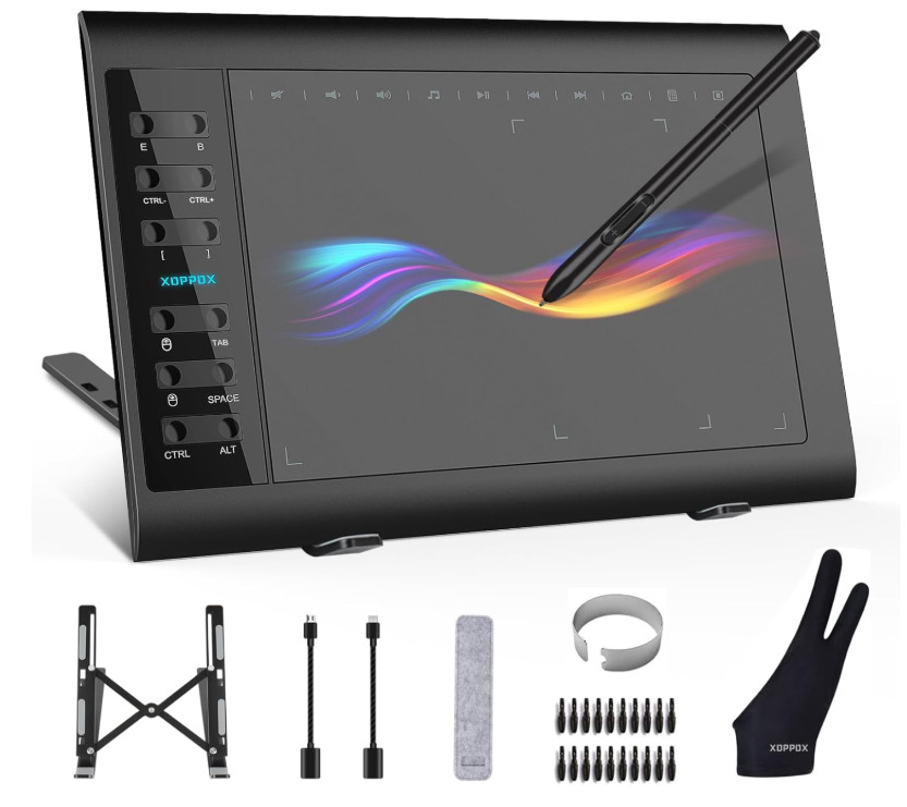 10x6 inch Digital Drawing Tablet HD Screen Graphics tablet with Battery-free Pen