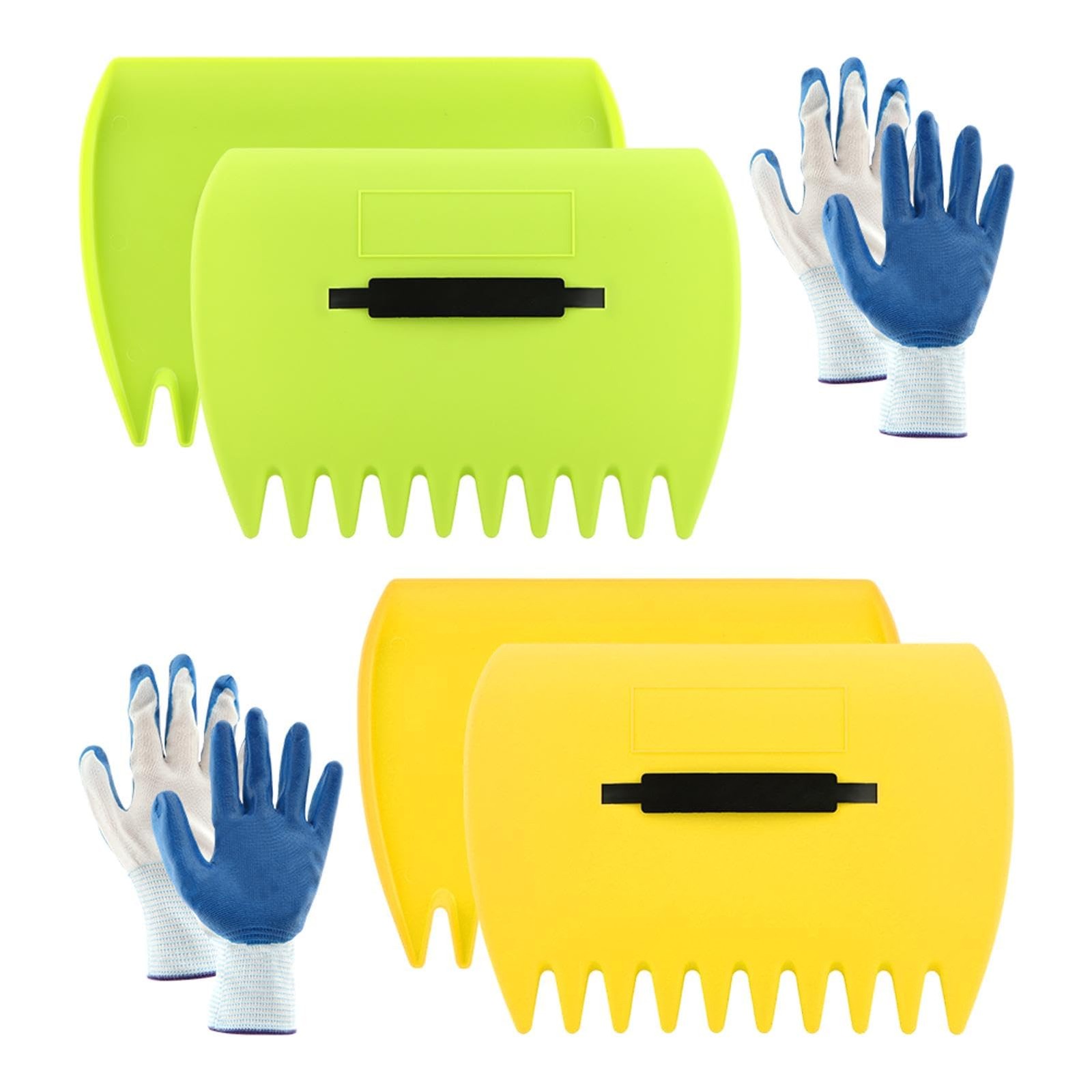 2 Sets Leaf Scoops Hand Rakes with 2 Pairs Gloves, Large Lightweight Plastic ...