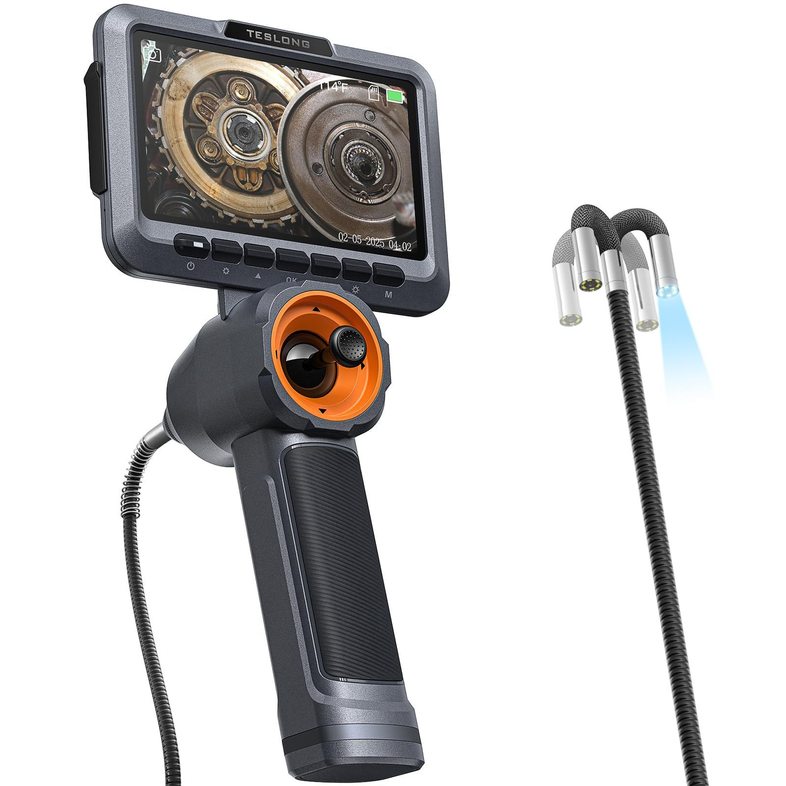 Teslong 360 Articulating Borescope with Light, 5'' Monitor Industrial gray