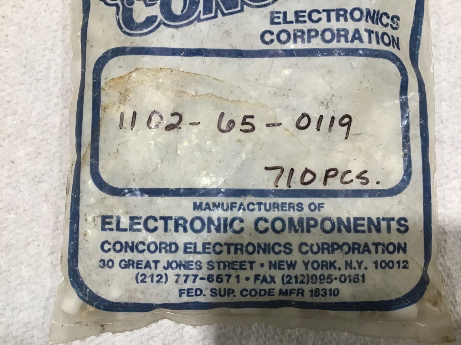 Concord Electronics Corporation Electronic Components P/N 1102-65-0119
