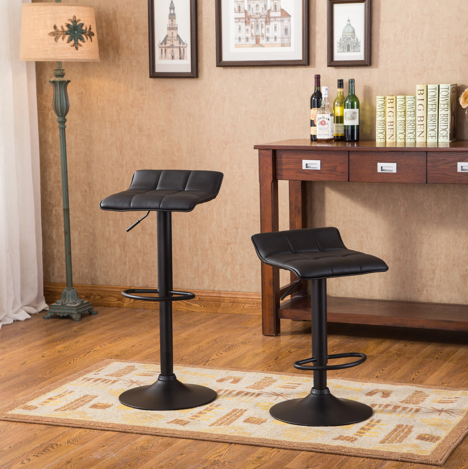 Belham Black Square Top Adjustable Height with Black Leg And Base Metal Bar Tabl