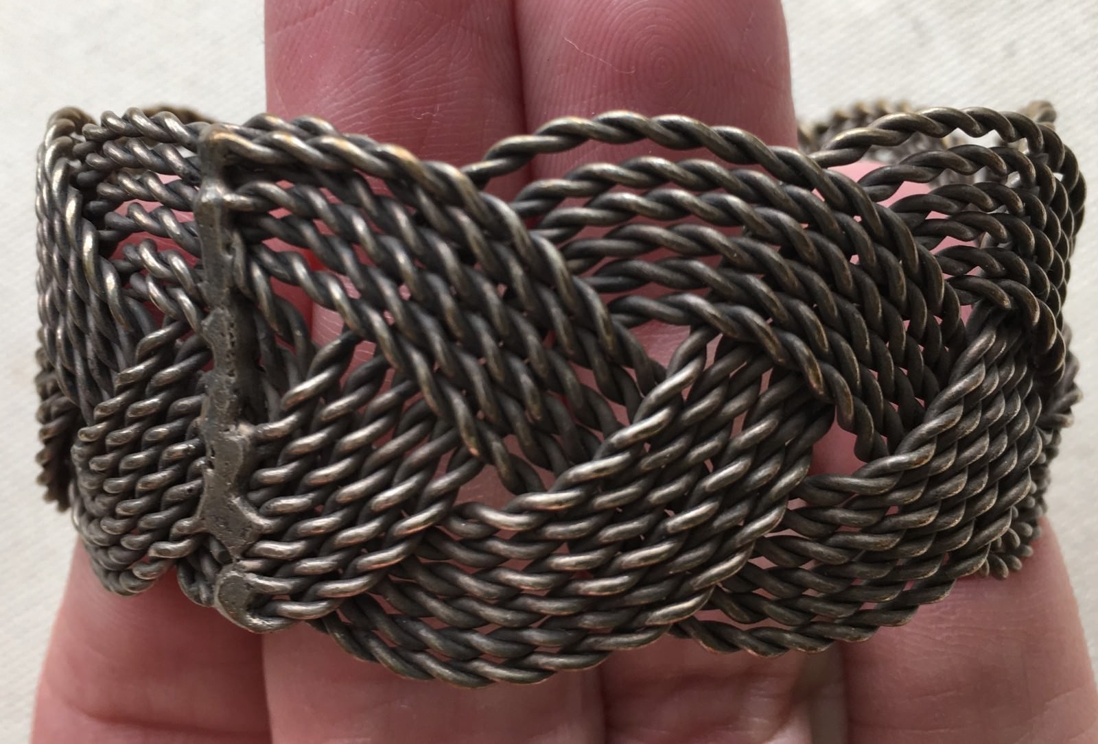 Vintage Braided Bangle Festival Boho Bracelet Twisted Brass 1" Artisan Handmade