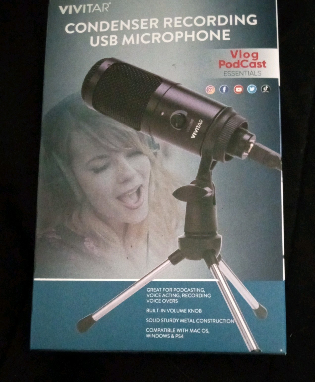 Vivitar Condenser Microphone, Tripod Mic Stand, Plug And Play, Jack, Podcast NEW