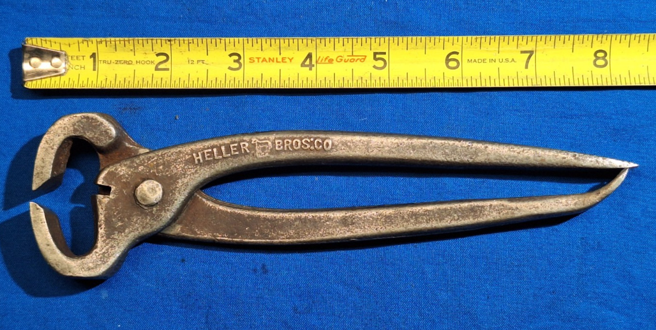 Vintage HELLER BROS CO Farrier Nippers Blacksmith Tool Pliers 8"