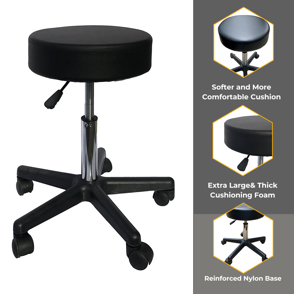 14" Round Height Adjustable Rolling Stool Spa Facial Massage Doctor Medical Home