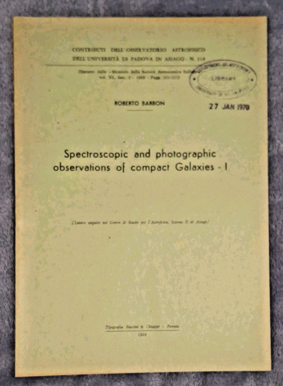 1969 Astronomy Paper Roberto Barbon Compact Galaxies Spectroscopic Observations