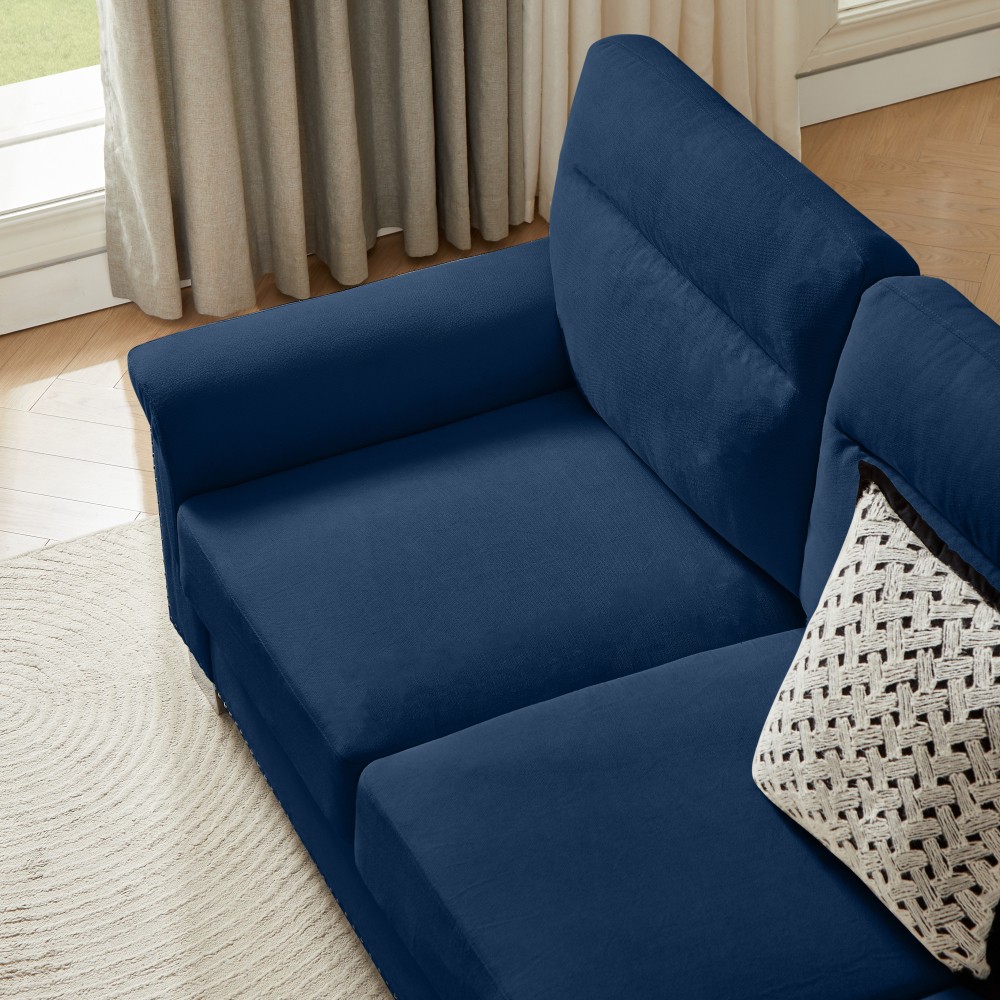82" Blue Snowfleece Fabric 3-Seater Sofa w/ Rolled Arms for Living Room