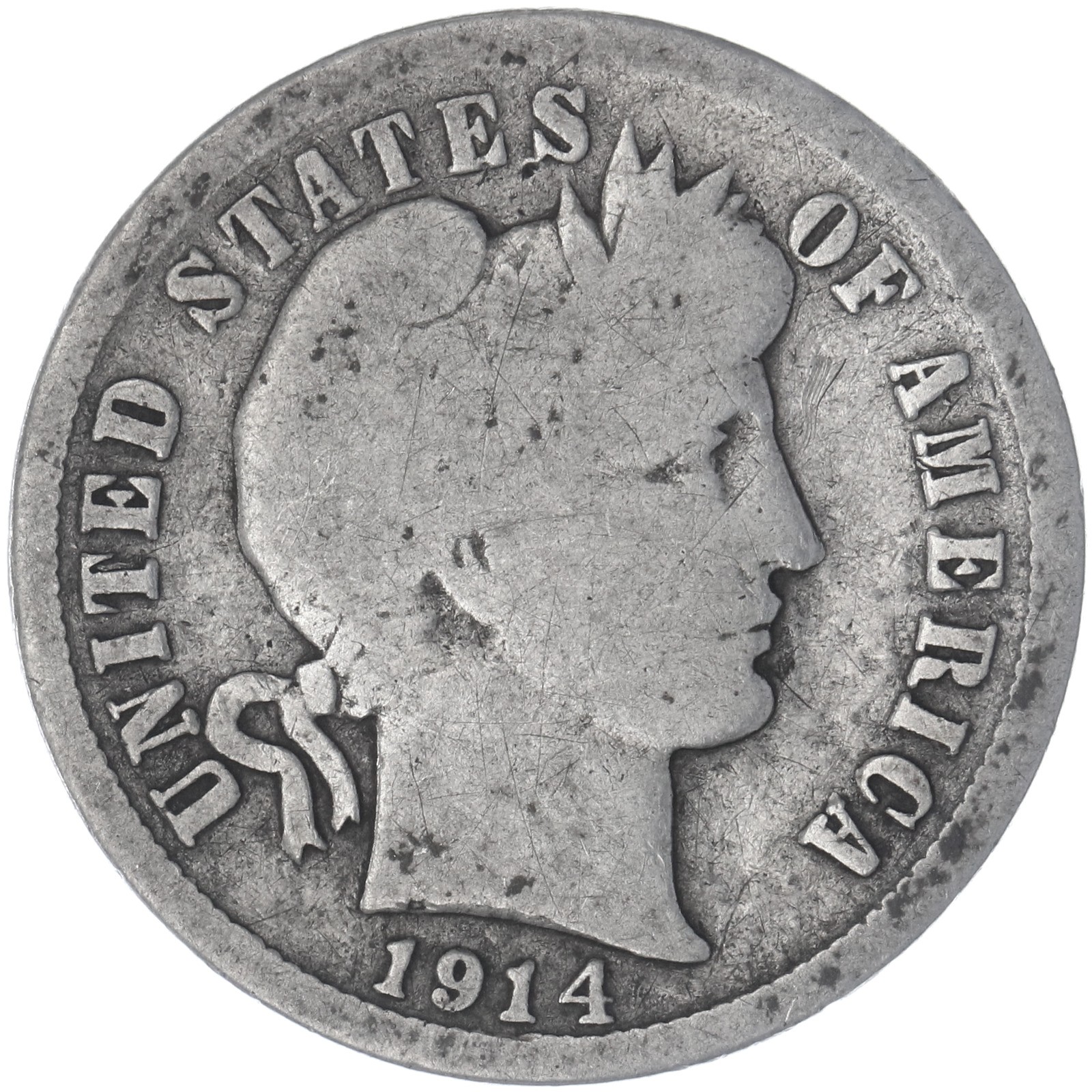 1914 D Barber Dime 90% Silver Good GD See Pics N587