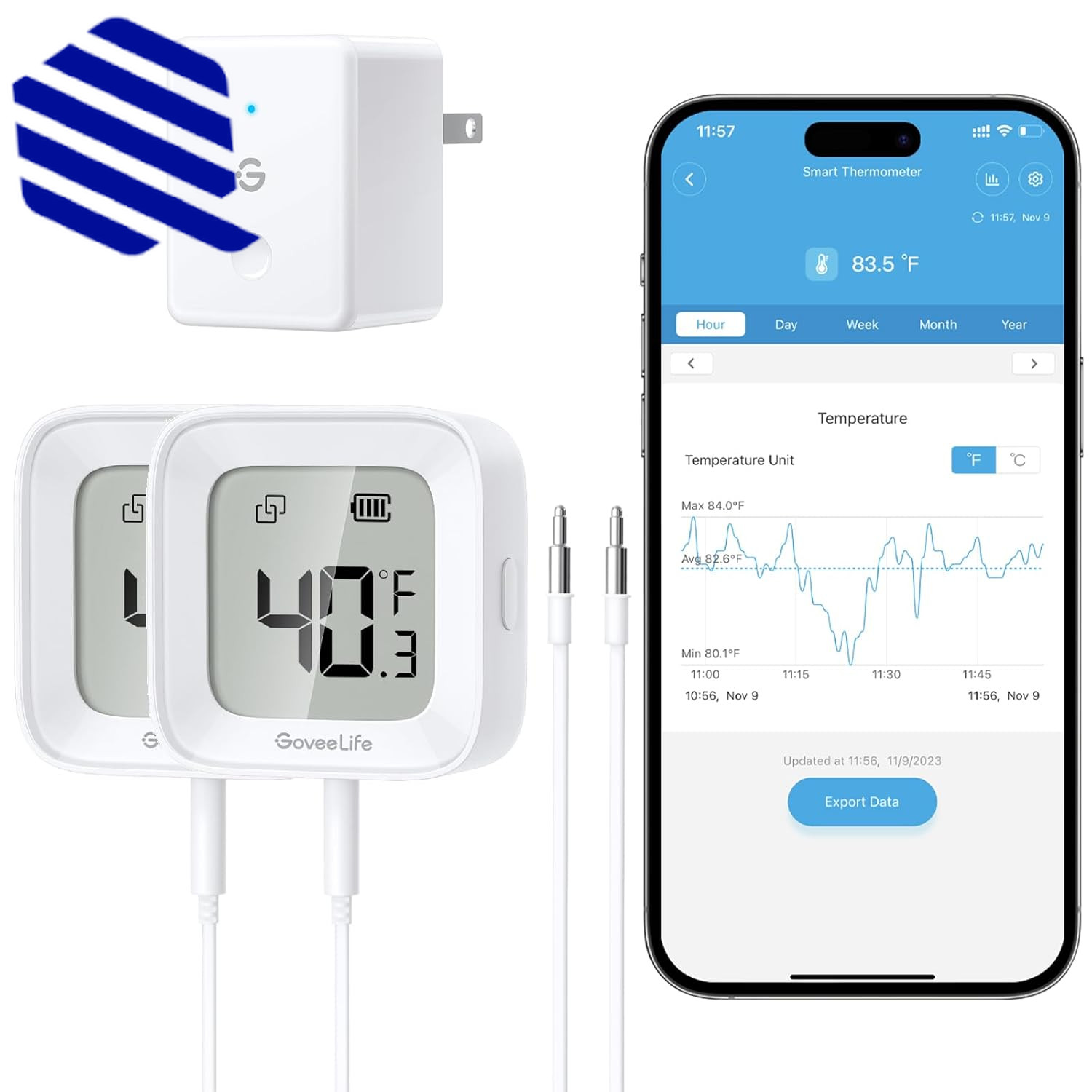 WiFi Refrigerator Thermometer 2-Pack with Gateway & LCD Display Freezer alarm