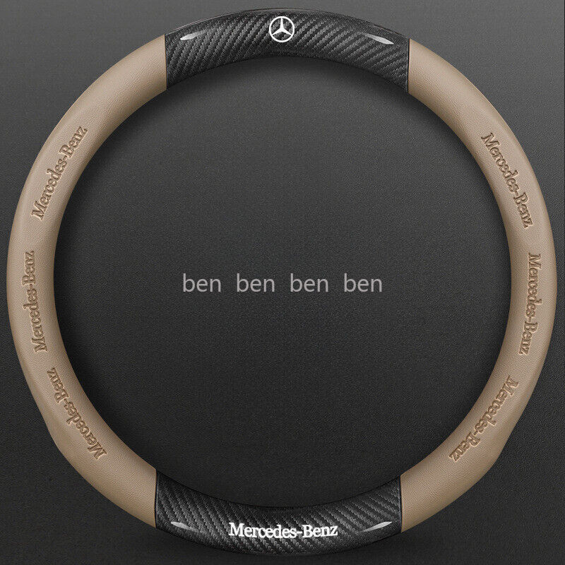 For Mercedes-Benz Steering Wheel Cover Leather Car Accessories 15" Beige NEW