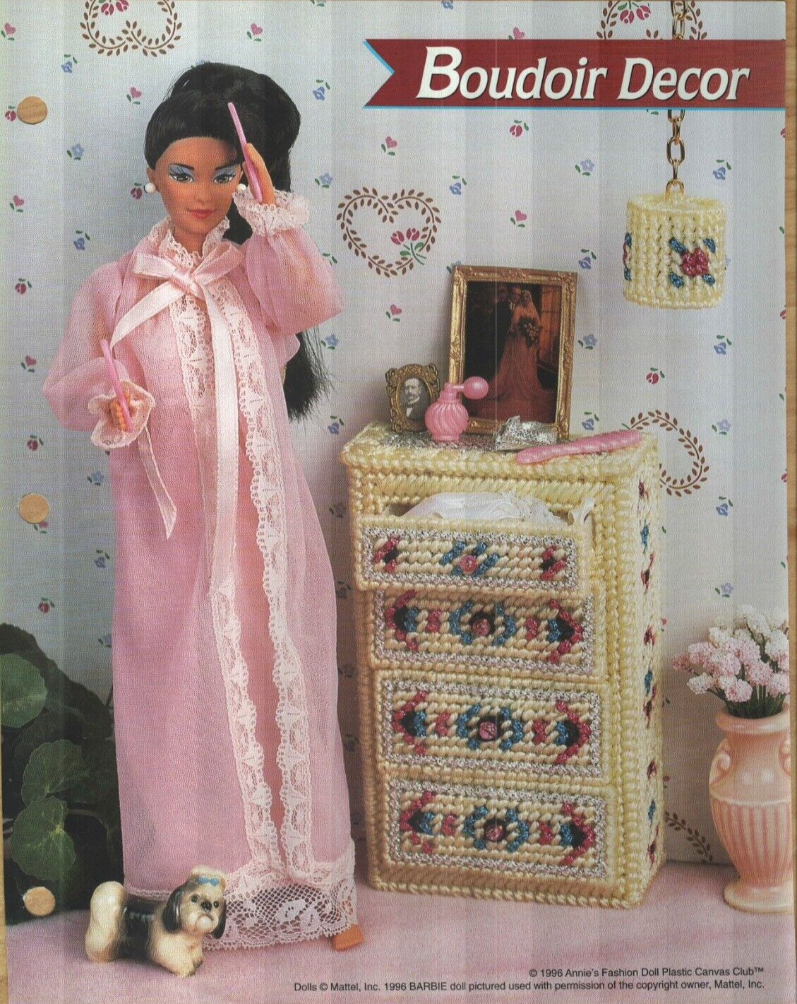 NEW BOUDOIR DECOR DRESSER FASHION DOLL ANNIES PLASTIC CANVAS PATTERN INSTRUCTION