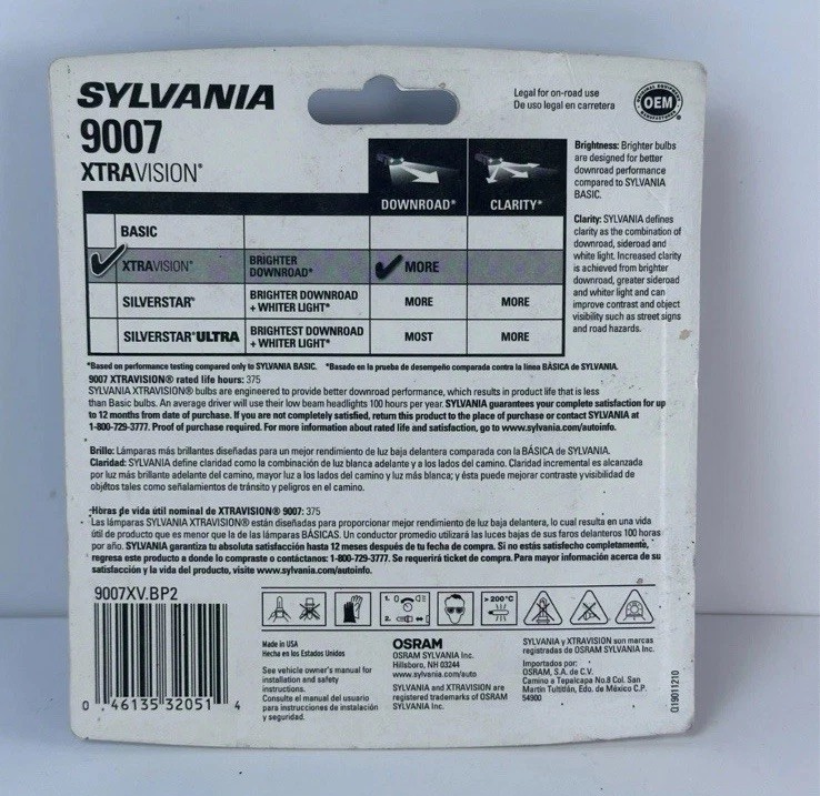 SYLVANIA 9007 XtraVision Halogen Headlight Bulb 2 Pack - MANY AVAILABLE