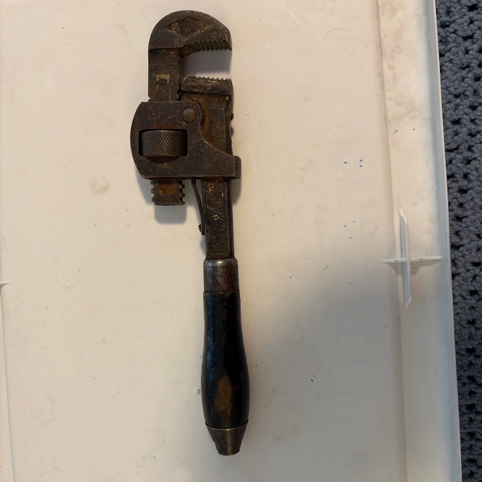 Vintage Stillson Pipe Wrench 10 - Wooden Handle - Walworth MFG. Co. Boston USA