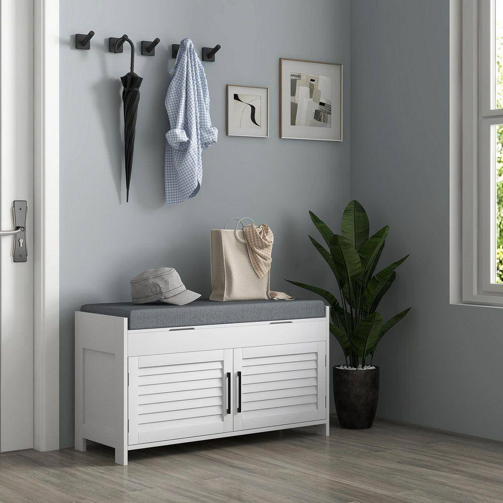 NEW 43.2 Gal. White MDF Entryway\Outdoor Storage Bench with Shoe Storage Adjusta