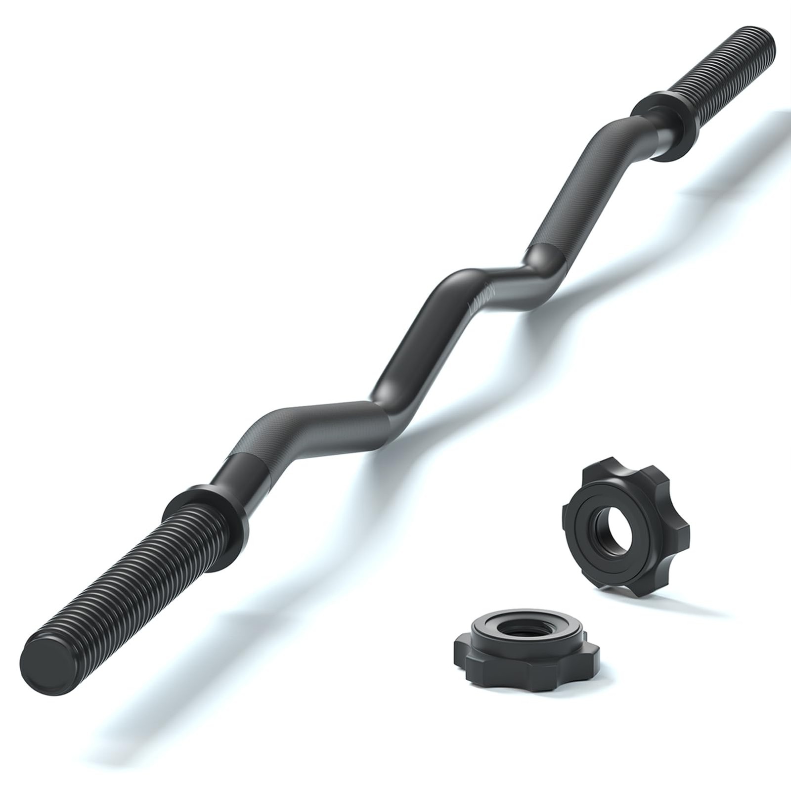 47 Inch EZ Curl Bar Weightlifting Barbell with Star Lock Collars