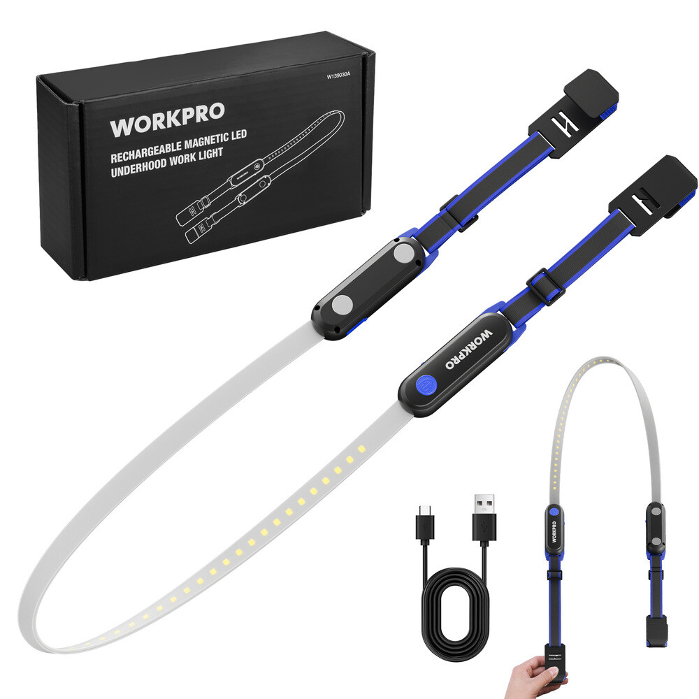 WORKPRO 25" Long Rechargeable Underhood Work Light 3 Lighting Modes For Garage