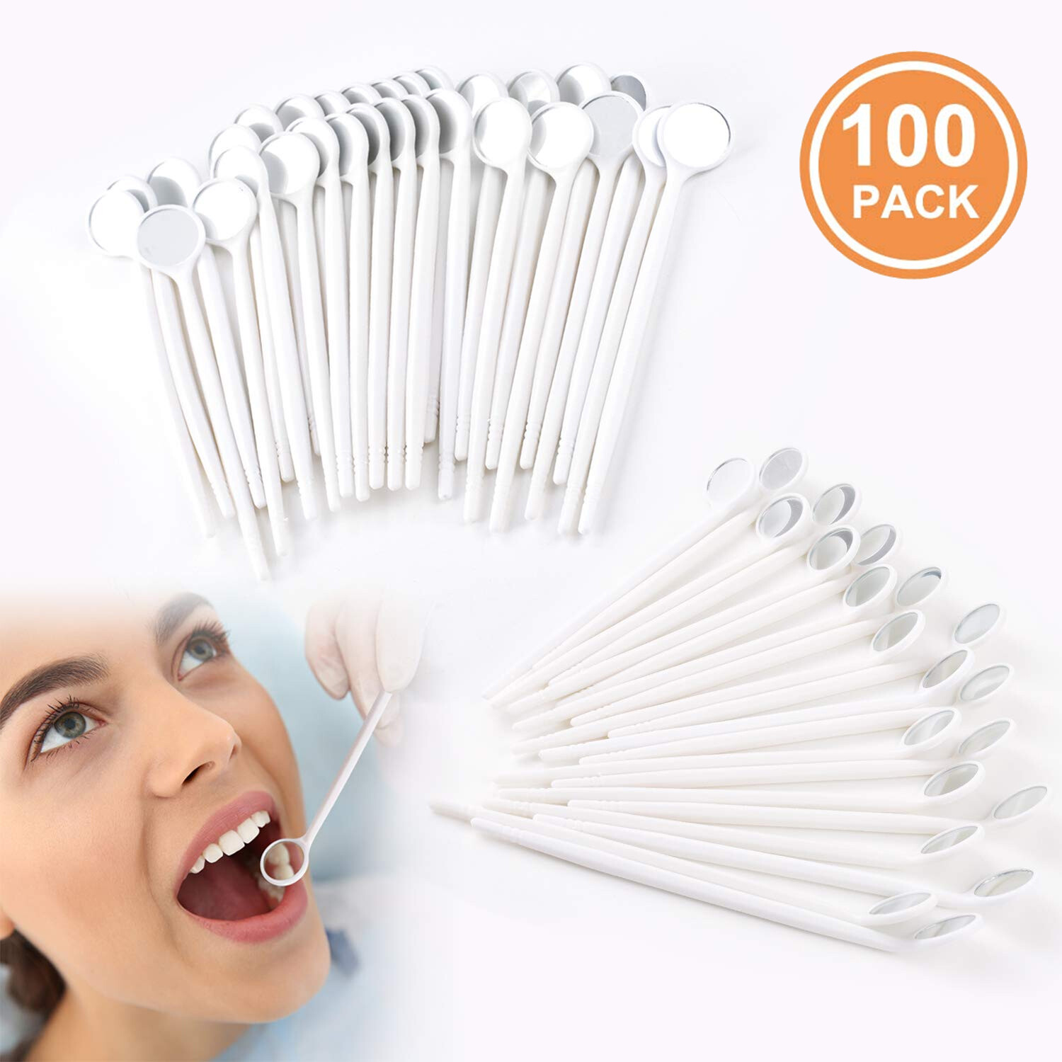 100pcs Disposable Dental Mouth Mirrors Anti Fog Oral Exam Mirrors