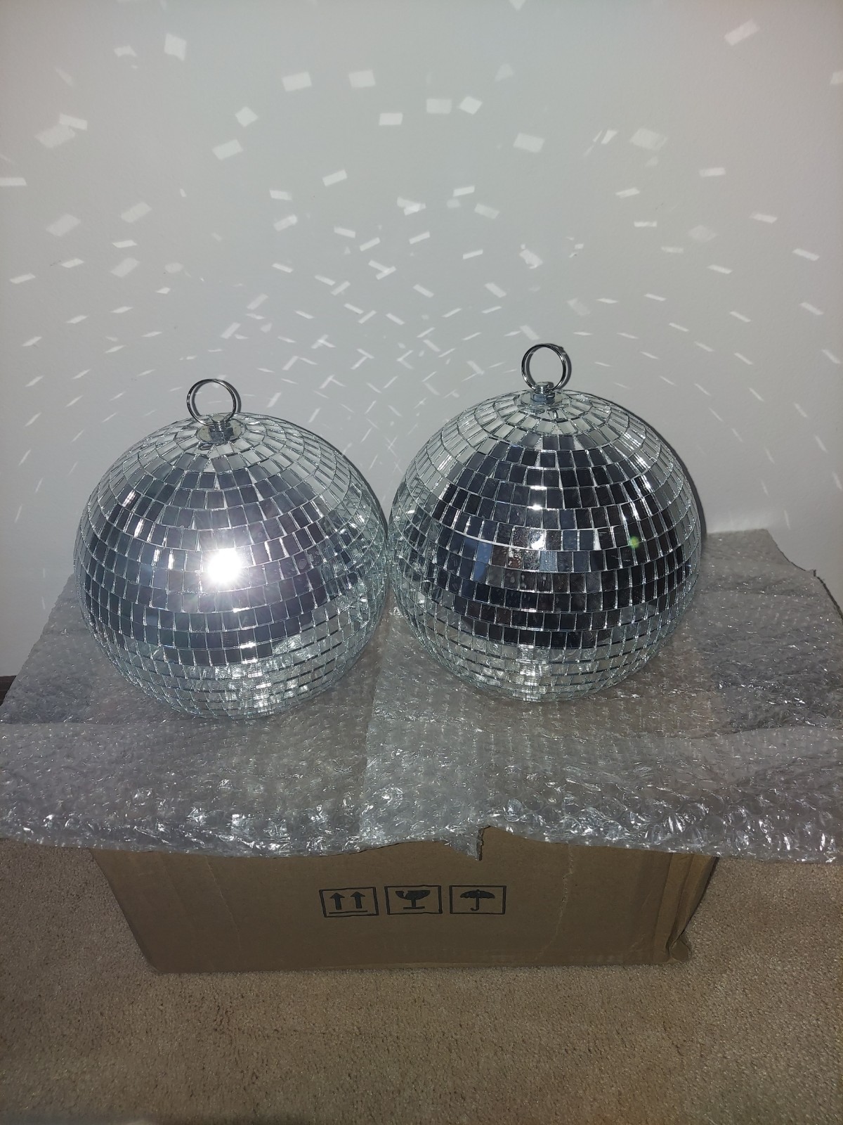 Mirrored Disco Balls (2) Two 8 Inch Silver Hanging Ring, Great Party Decor