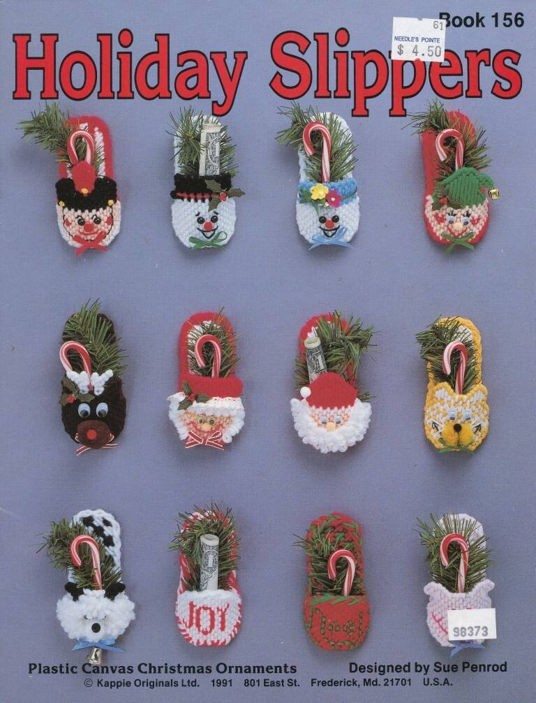 KAPPIE PLASTIC CANVAS CHRISTMAS ORNAMENTS HOLIDAY SLIPPERS 24 DESIGNS OOP 1991