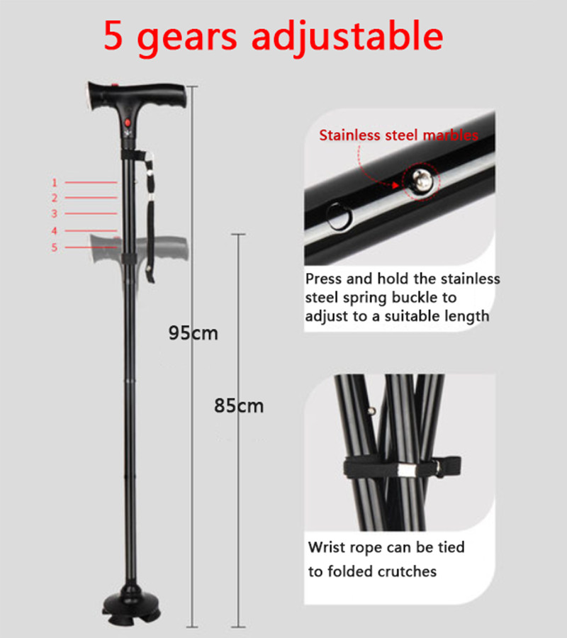 Extendable Foldable LED Walking Cane Adjustable Hiking Walking Stick With Alarm
