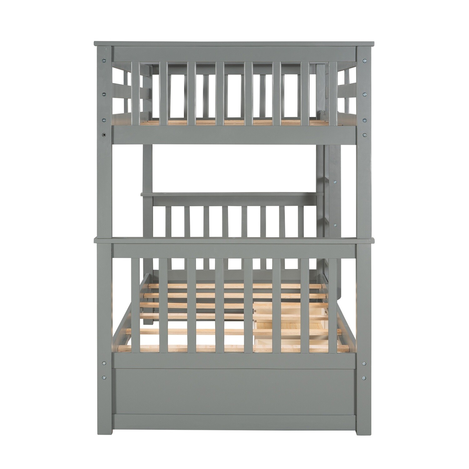 Modern Detachable Twin Over Bunk Bed Wood Bed Frame w/ 2 Drawers & Ladder Gray